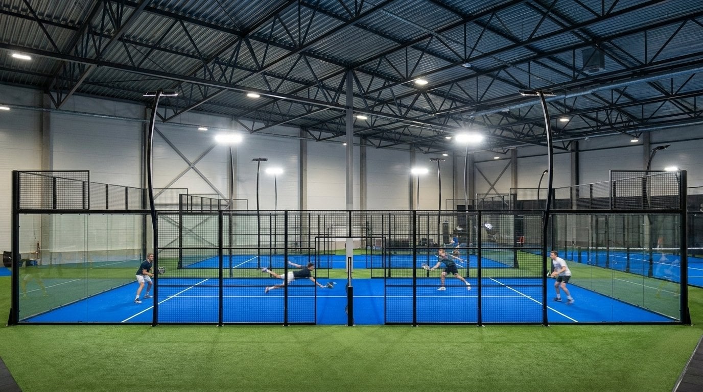 Orion XSport — cancha Panoramic Arc, club indoor con iluminación LED y partido 2v2