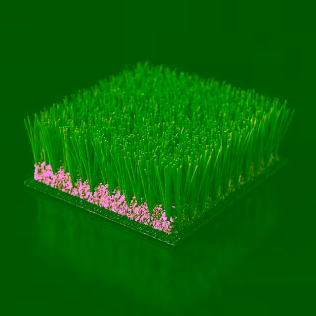 Muestra de césped Curly CLUB, monofilamento de 10.000 dtex, fibra recta verde con arena de sílice y respaldo visible, para canchas de pádel Orion XSport. Fabricación directa de fábrica.